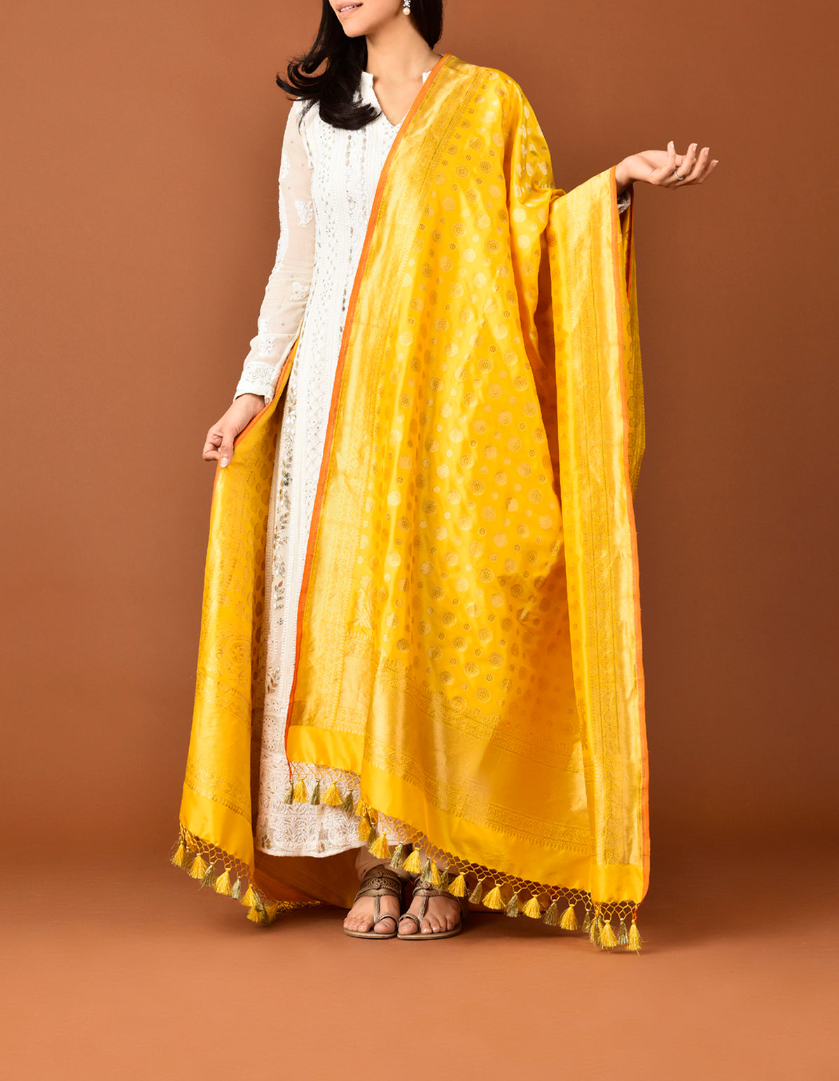 Banarasi Silk Flower Round Small & Big Buti Dupatta