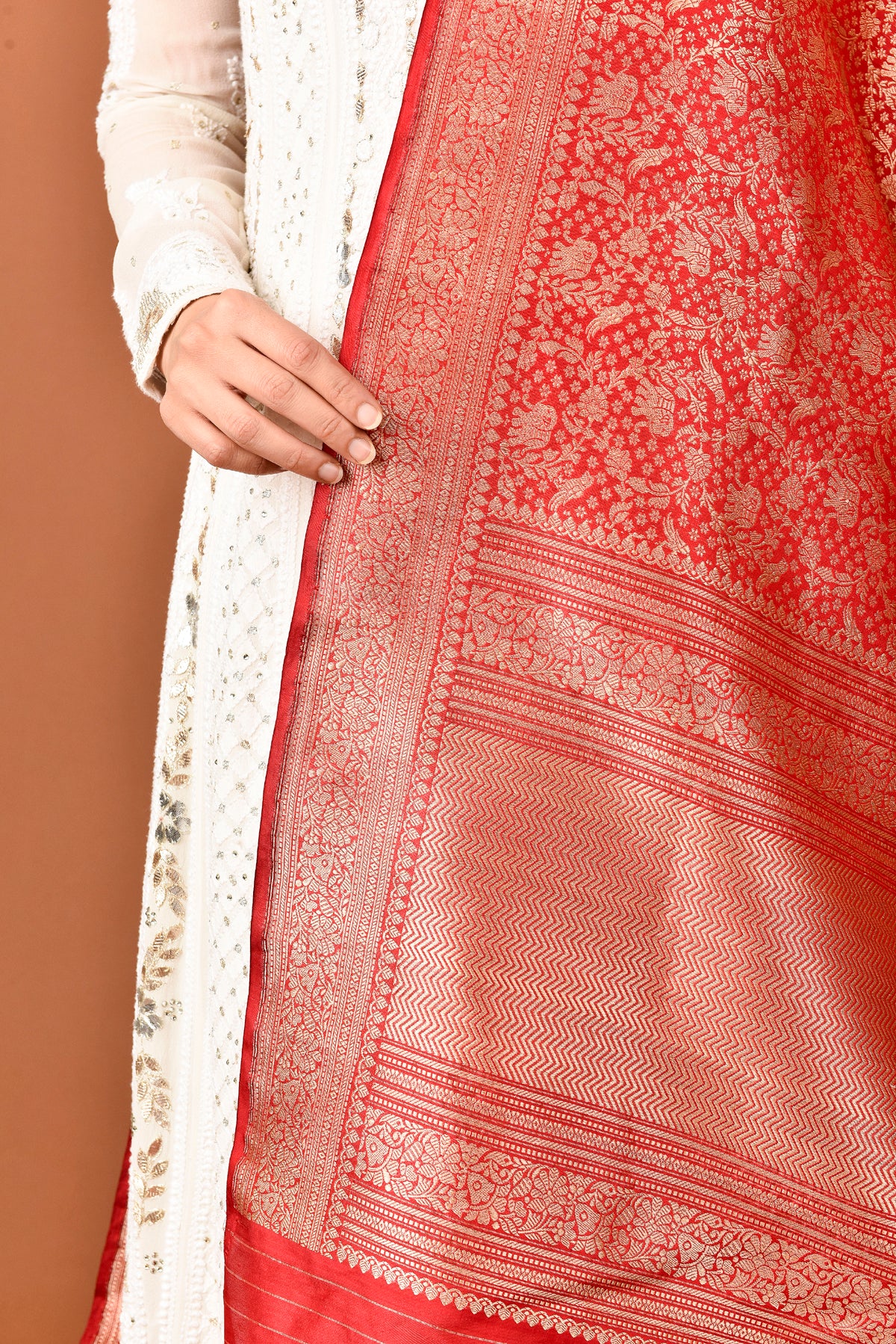 Banarasi Silk Allover Elephant With Bird Jaal Dupatta