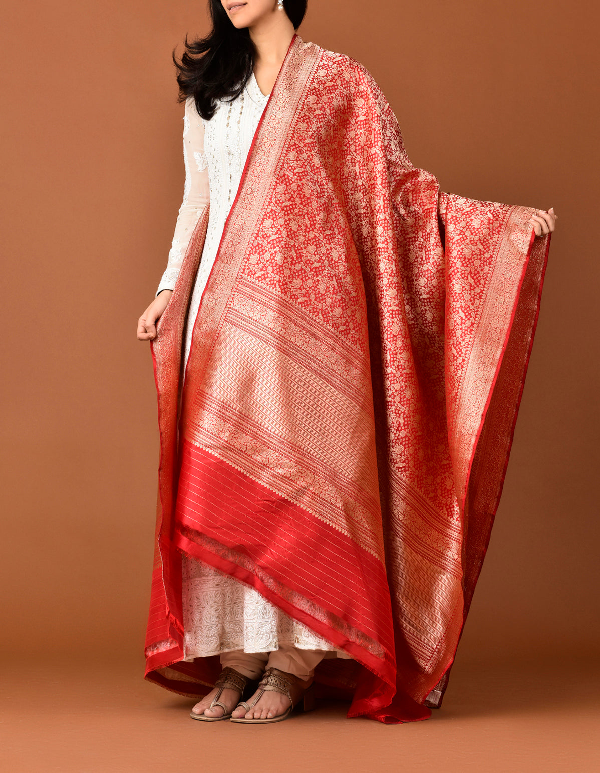 Banarasi Silk Allover Elephant With Bird Jaal Dupatta