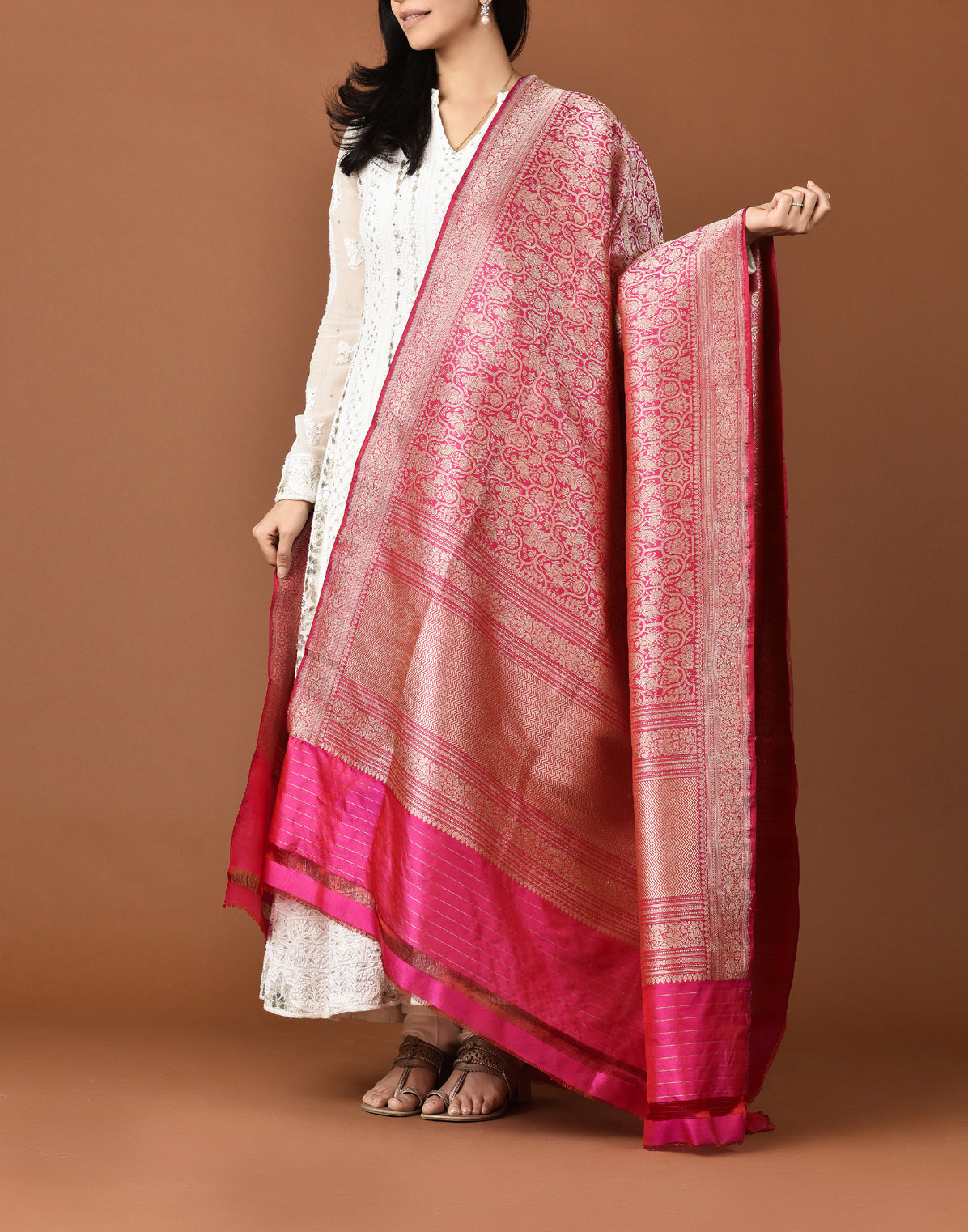 Banarasi Silk Dupatta All Over Jaal Garuda Design Pink Dupatta