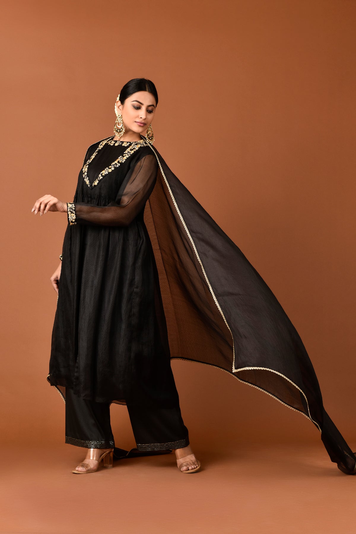 Kota Silk Pintac Tunic With Zardori Flower Border Embroidery With Palazzo & Dupatta Outfit