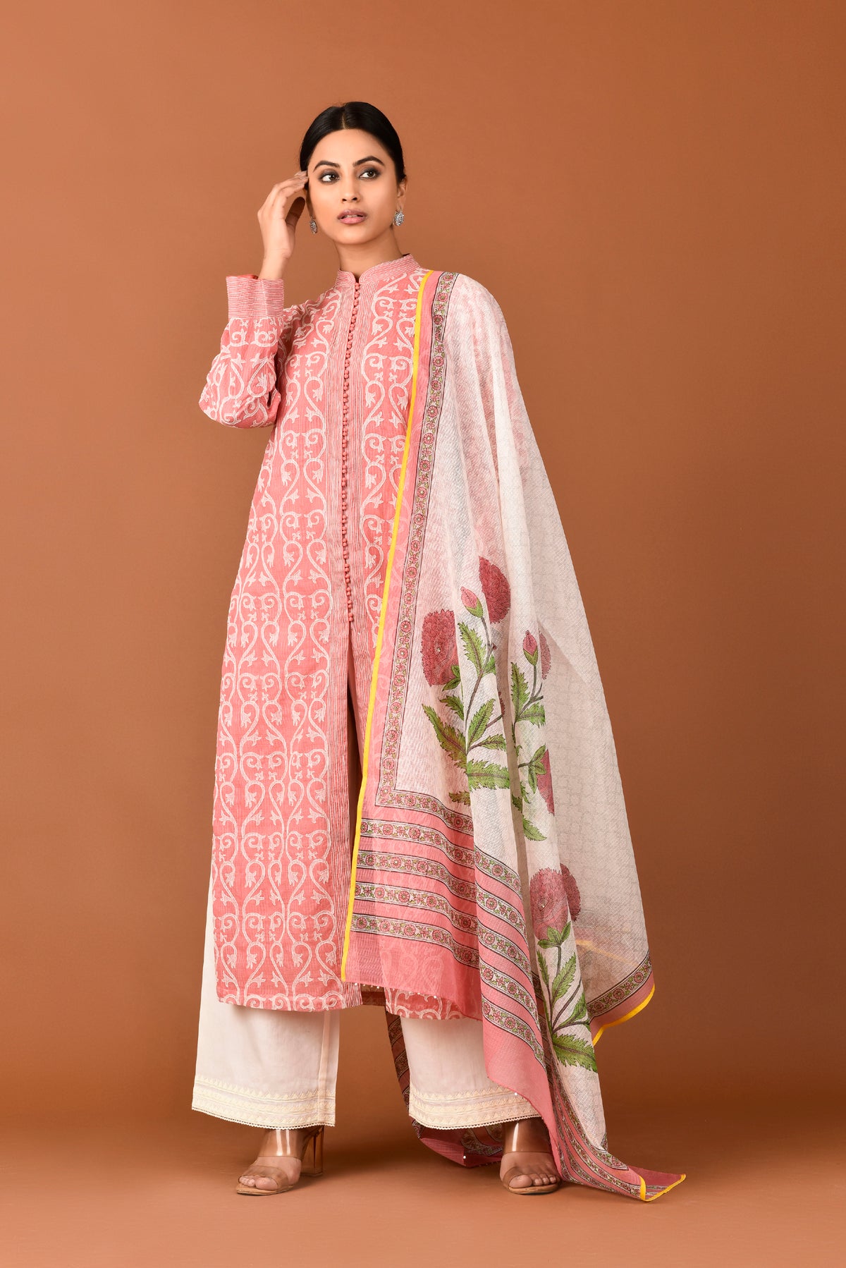 Banarasi Kota Gadh Print With Dori Embroidery Tunic With Palazzo & Dupatta Outfit