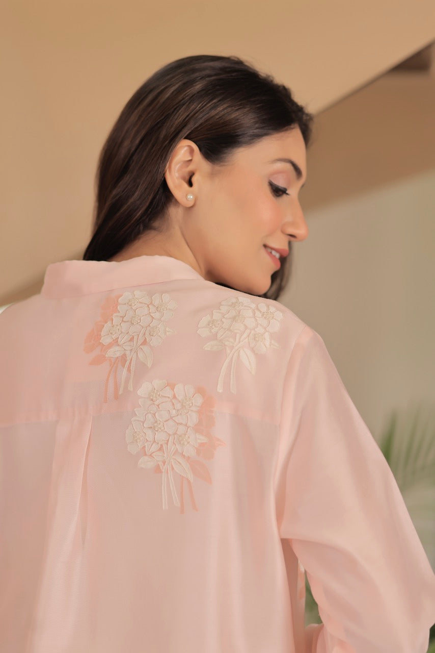 Chanderi Khadi Print With Dori Bunch Of Flower Embroidery With Cotton Silk Trouser Co-ord Set