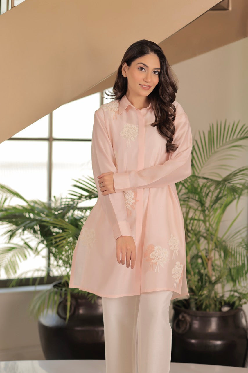 Chanderi Khadi Print With Dori Bunch Of Flower Embroidery With Cotton Silk Trouser Co-ord Set