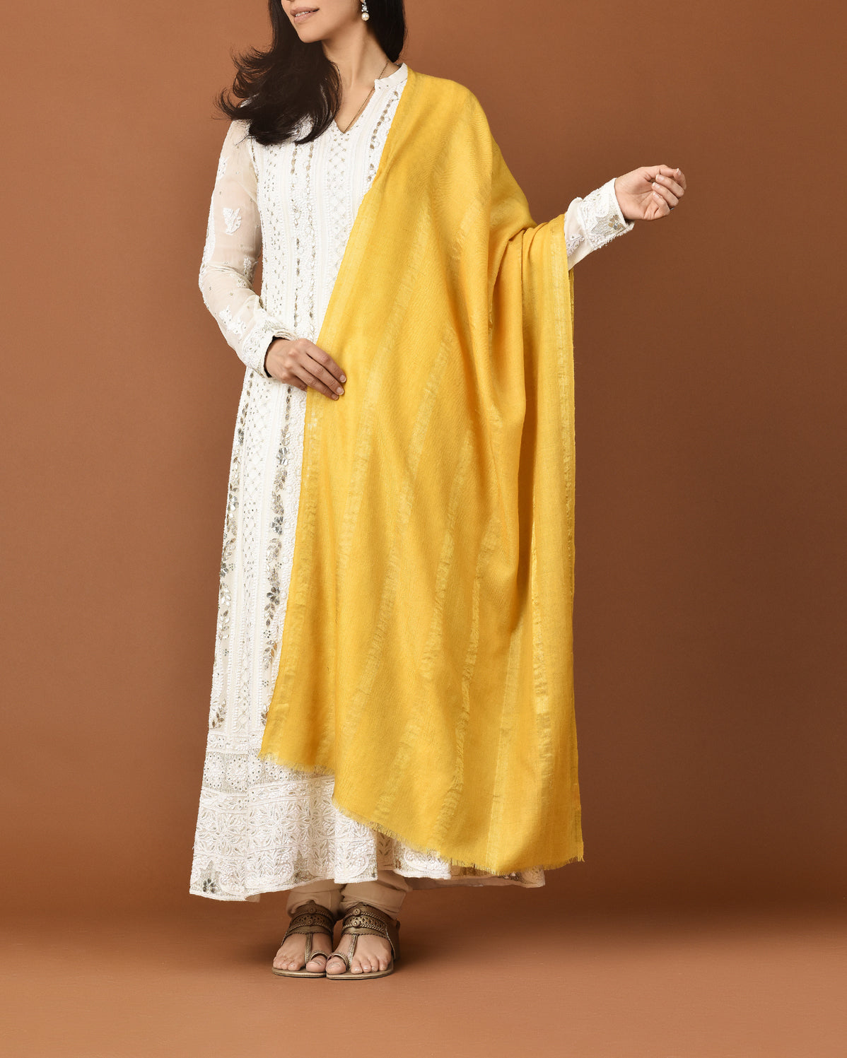 Pashmina Shawl With Zari Yellow Stole