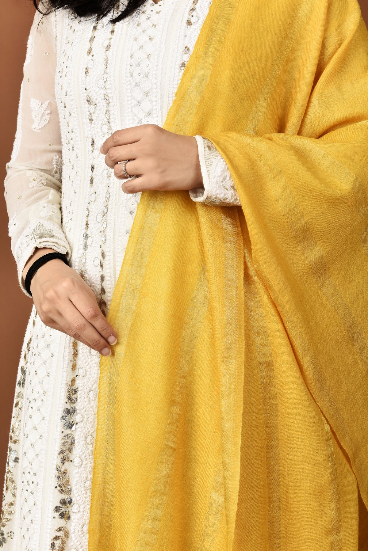 Pashmina Shawl With Zari Yellow Stole