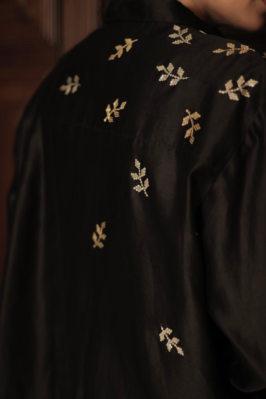 Chanderi Leaf Sequins Embroidery Shirt