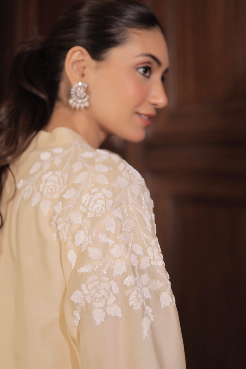 Chanderi Rose Jaal Placement Embroidery Shirt