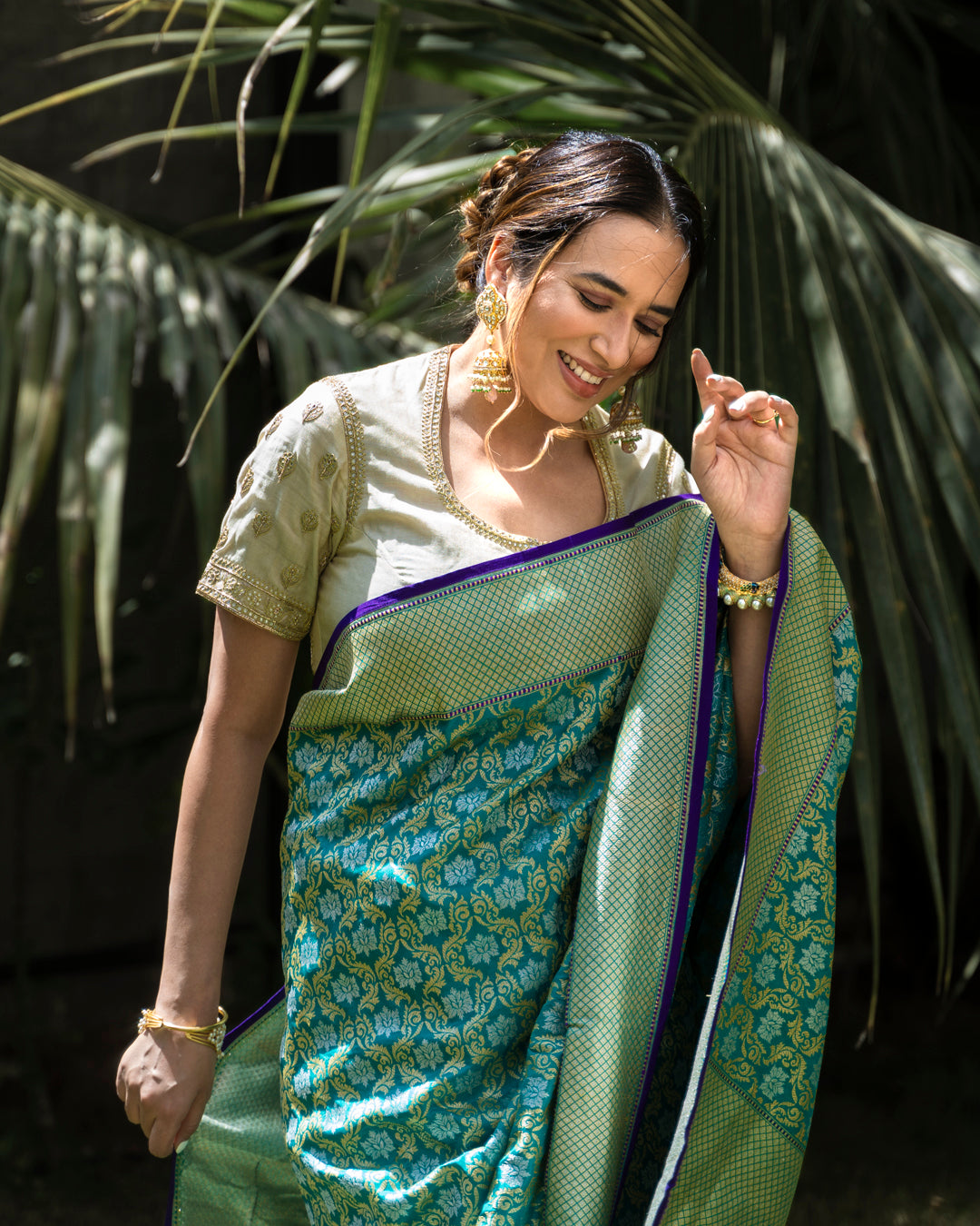 Banarasi Silk Ultakatori Jaal Green Saree