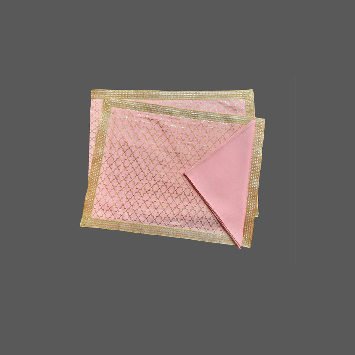 Rose Pink Chanderi Woven Table Mat With Lace