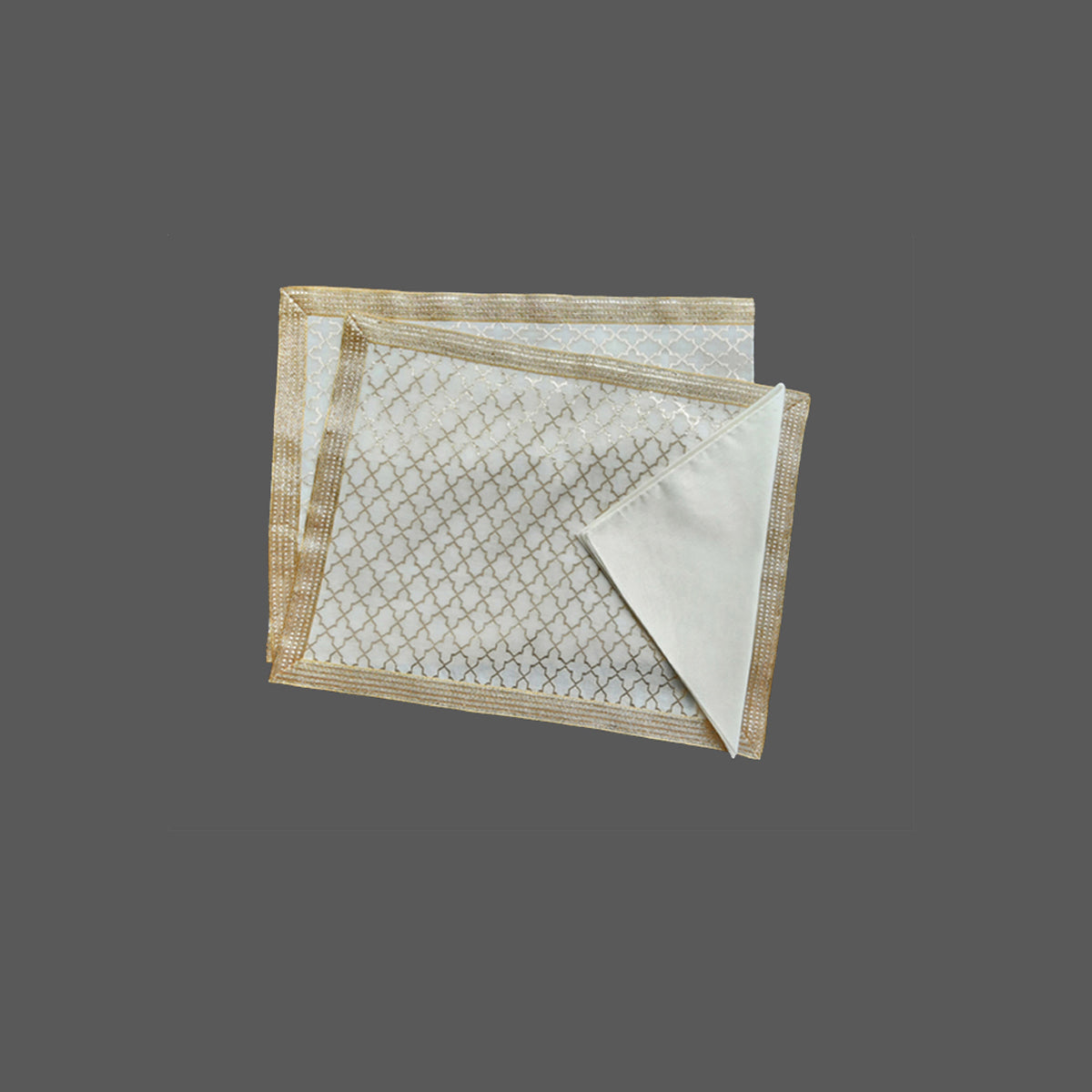 Cream Chanderi Woven Table Mat With Lace