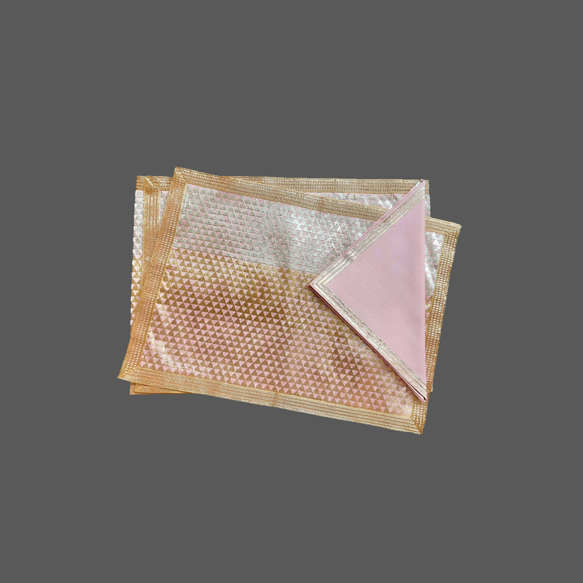 Dupion Silk Triangle 3 Colour Foil Print Pink Mat Set