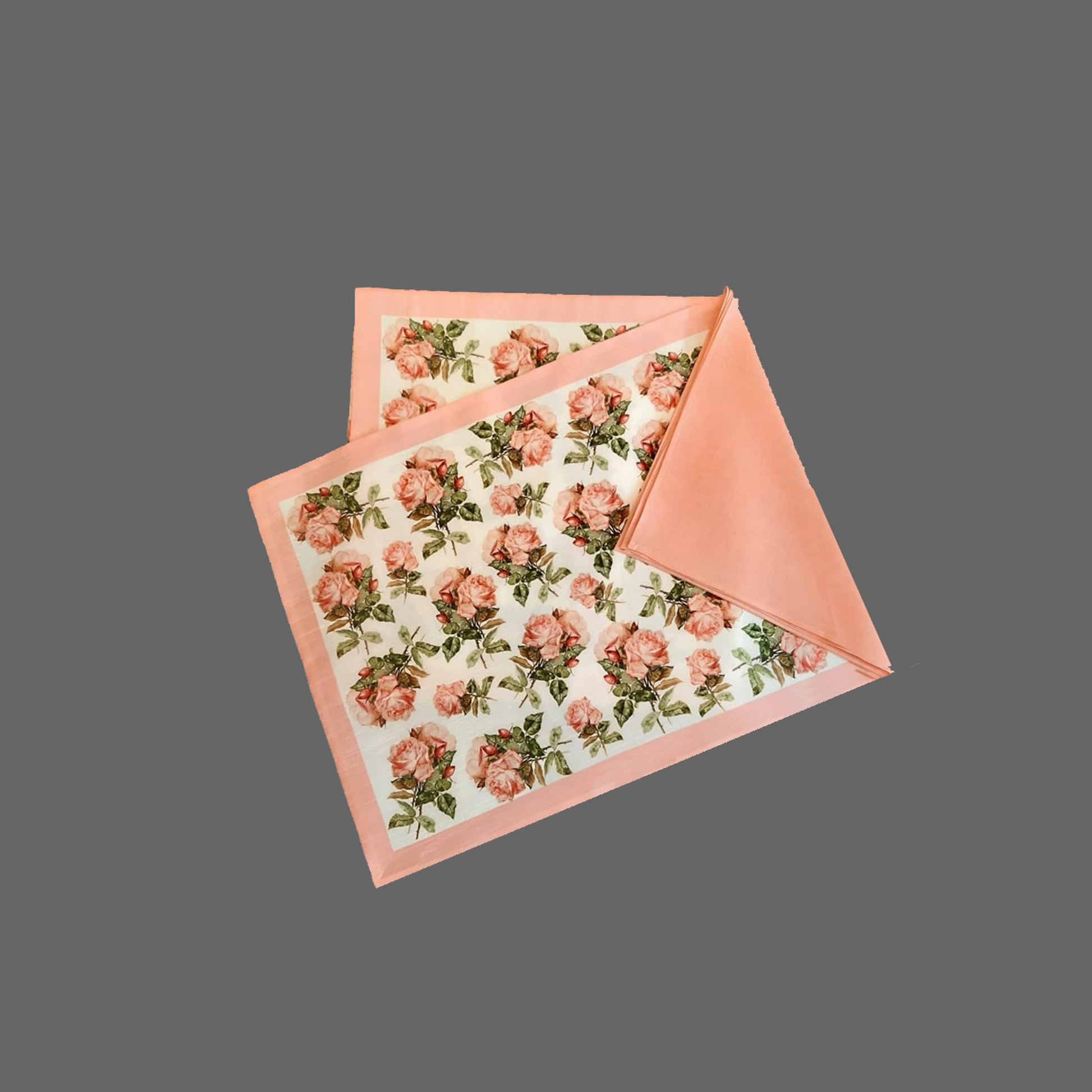 Dupion Silk Cluster Roses Digital Print Pink Mat Set