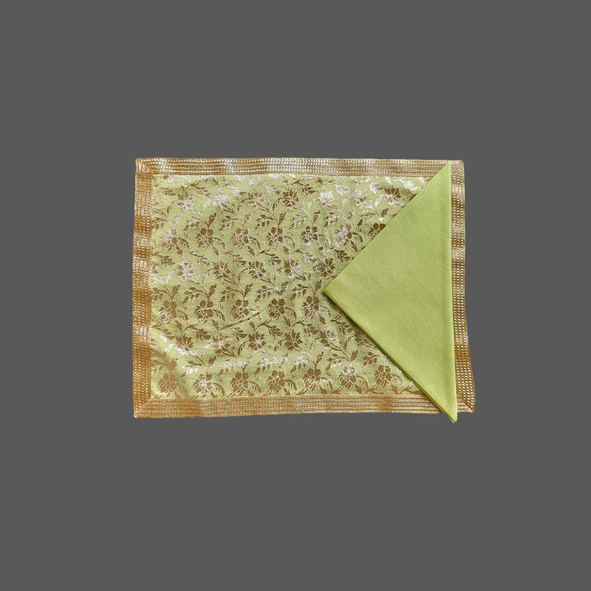 Green Chanderi Woven With Zari Jaal Embroidery Table Mat With Napkins