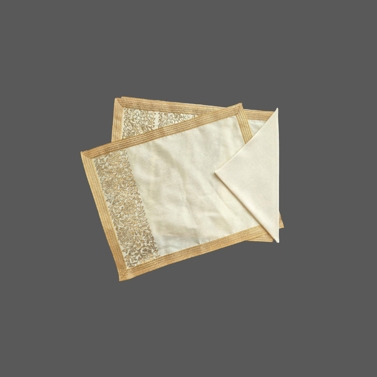 Dupion Silk Gulbahar Border print Mat set - Beige