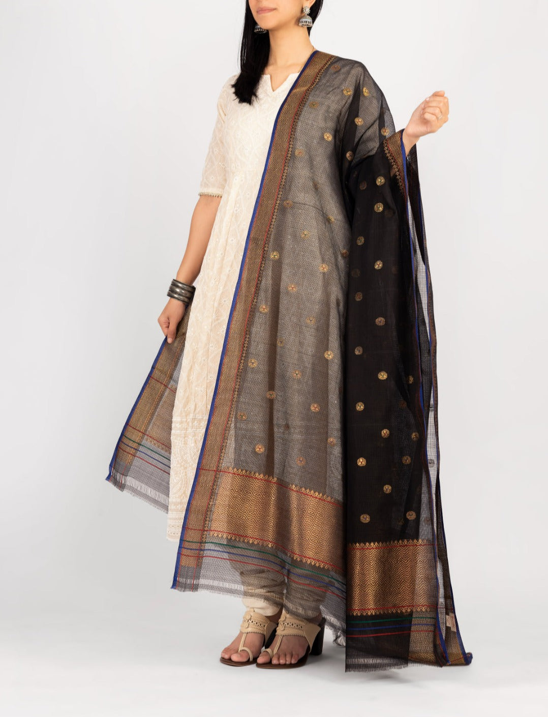 Kota Cotton Madhvi Ginni Buti Black Zari Dupatta