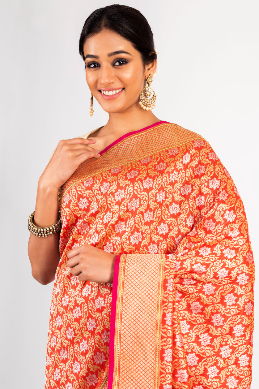 Banarasi Silk Ultakatori Jaal Red Saree