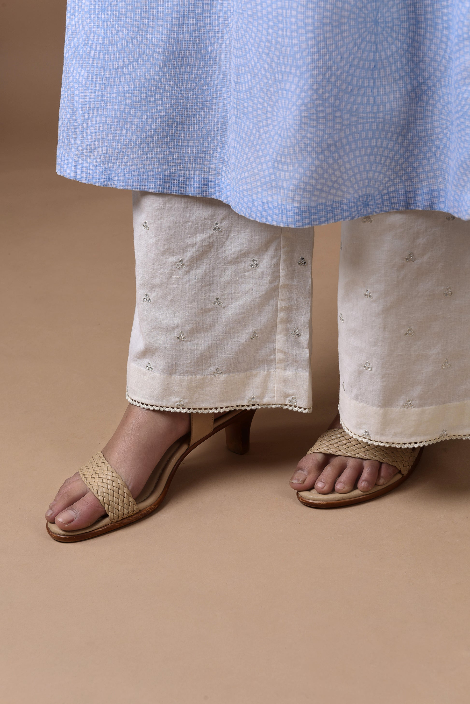 Banarasi Kota Tunic Light Blue Print With Mirror Embroidery Dupatta And Palazzo