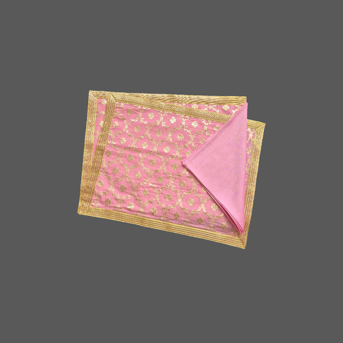 Woven Chanderi Leaf Jaal Flower Buti Onion Pink Mat Set