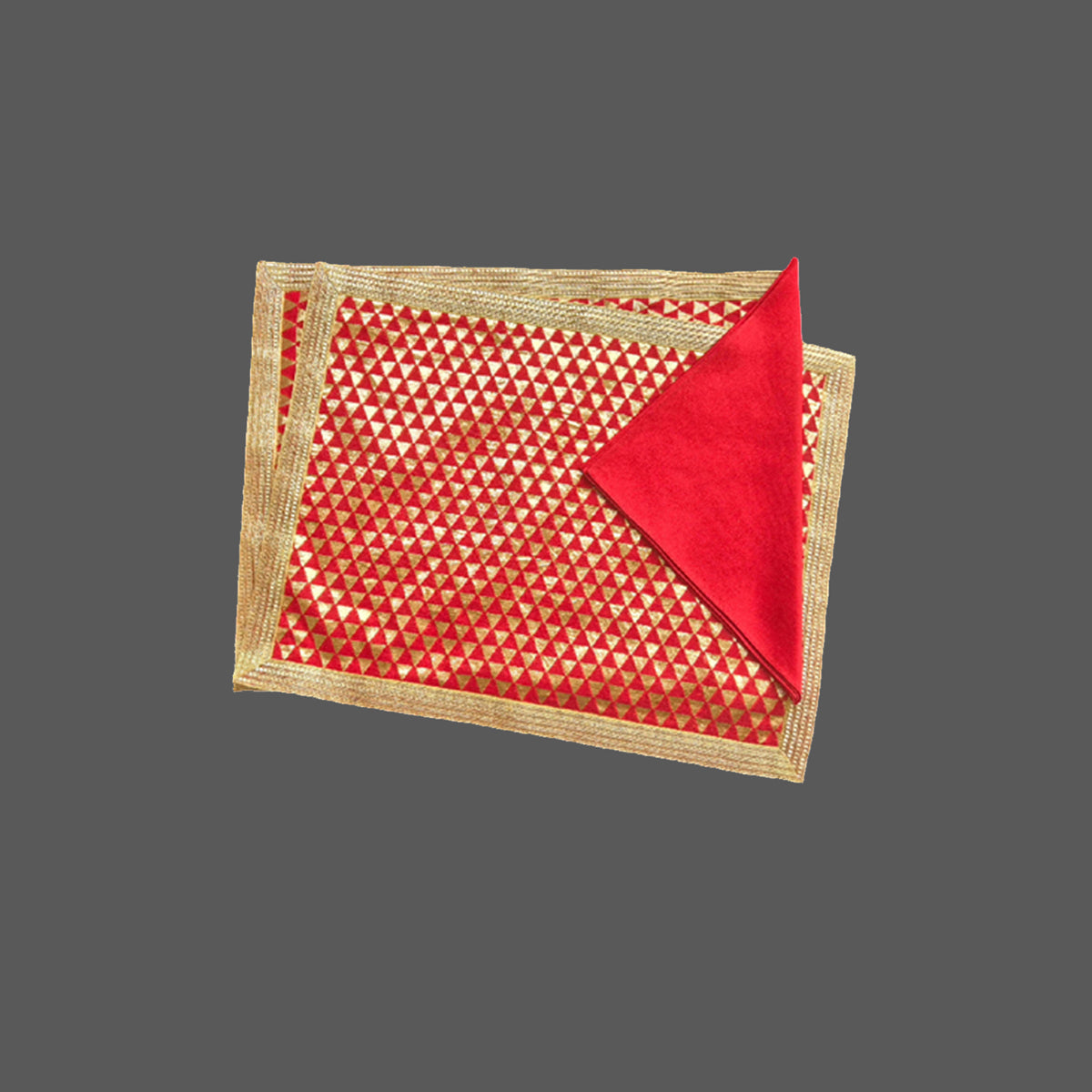 Reddish Woven Chanderi Triangle Design Red Mat Set