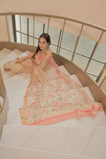 Load image into Gallery viewer, Kota Tissue Hand Painted Pink Rose Skirt Border With Sequence Highlighting Gold Saree
