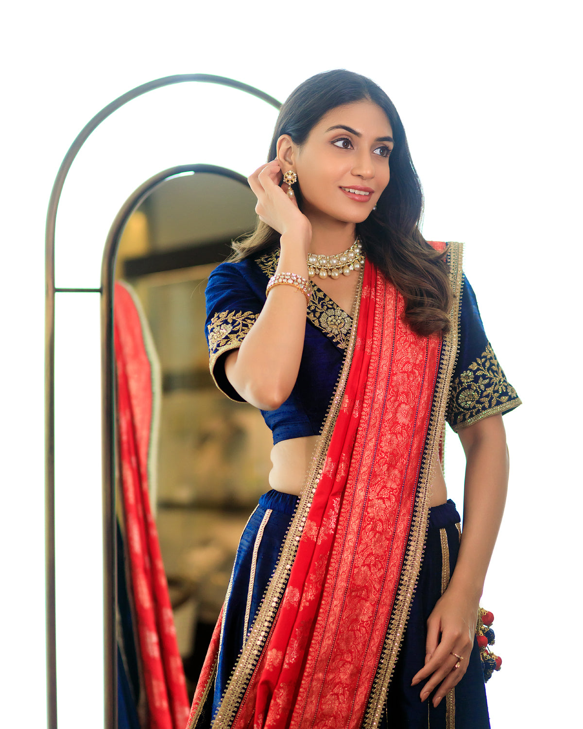 Dupion Silk Lehenga Gulbahar Jaal with Embroidery Lehenga Set - Indigo