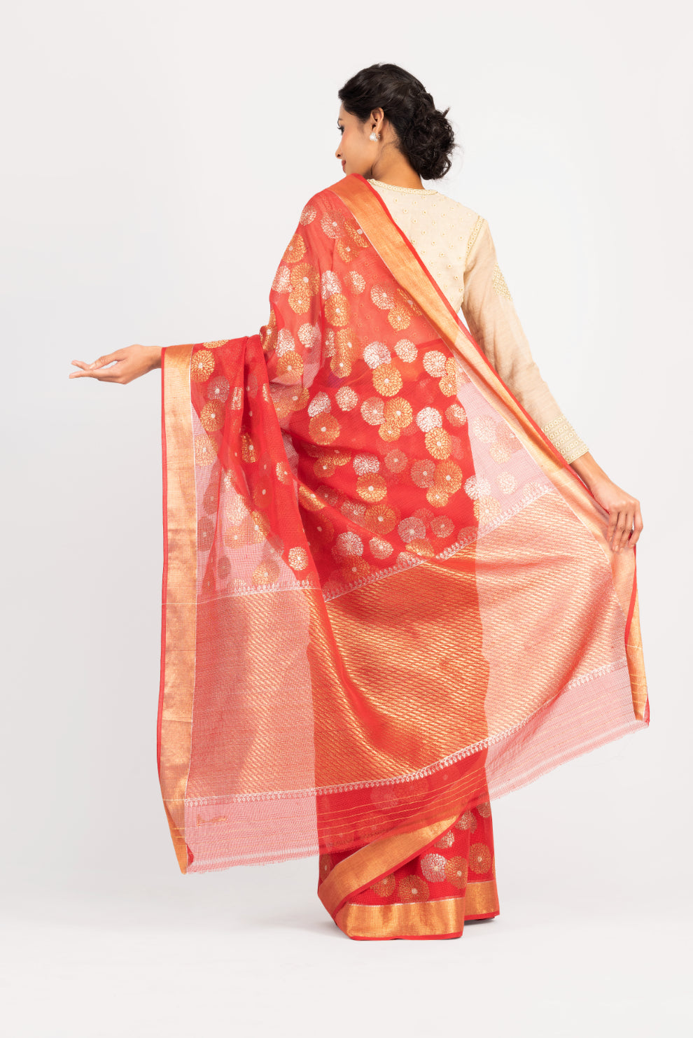Kota Tissue Gulbahar Buta Zari With Badla Meena Saree - Red