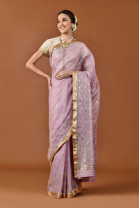 Kota Tissue Graded Leaf Sequence Embroidery Saree