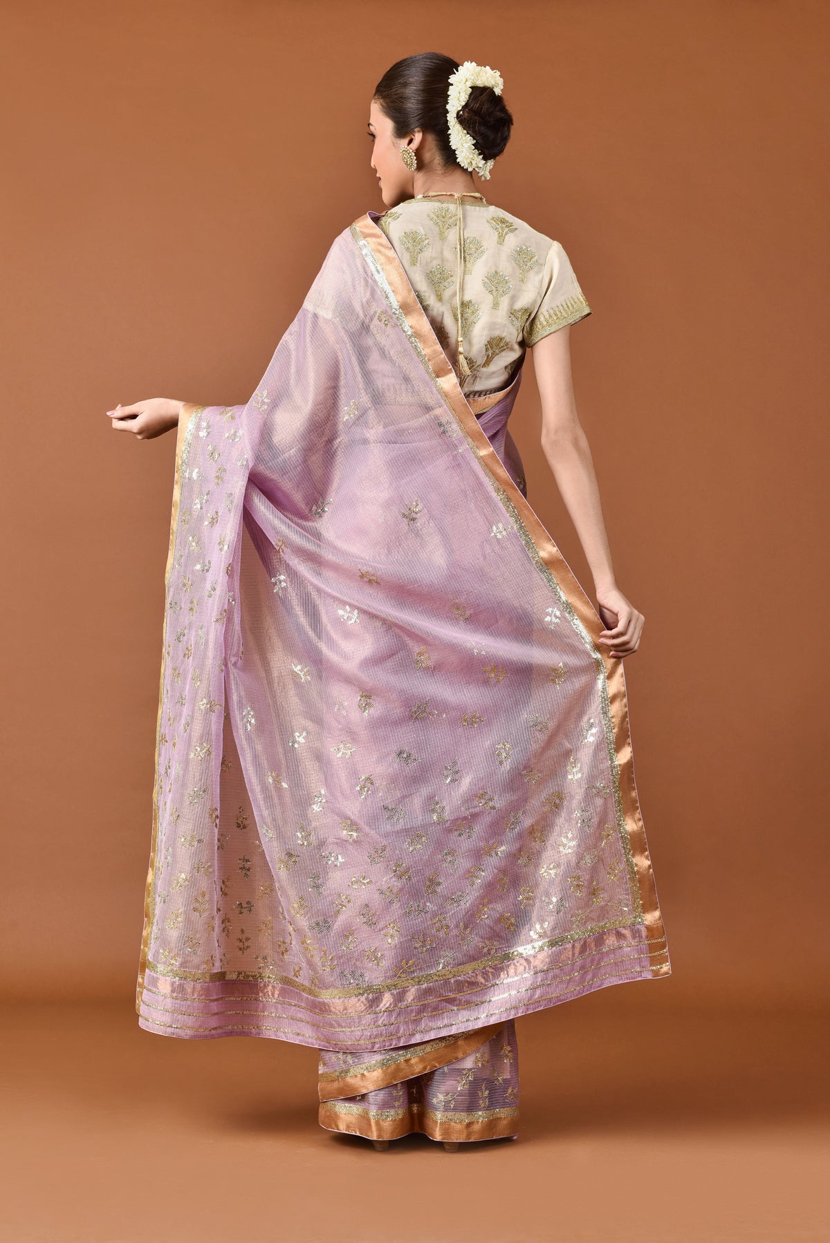 Kota Tissue Graded Leaf Sequence Embroidery Saree