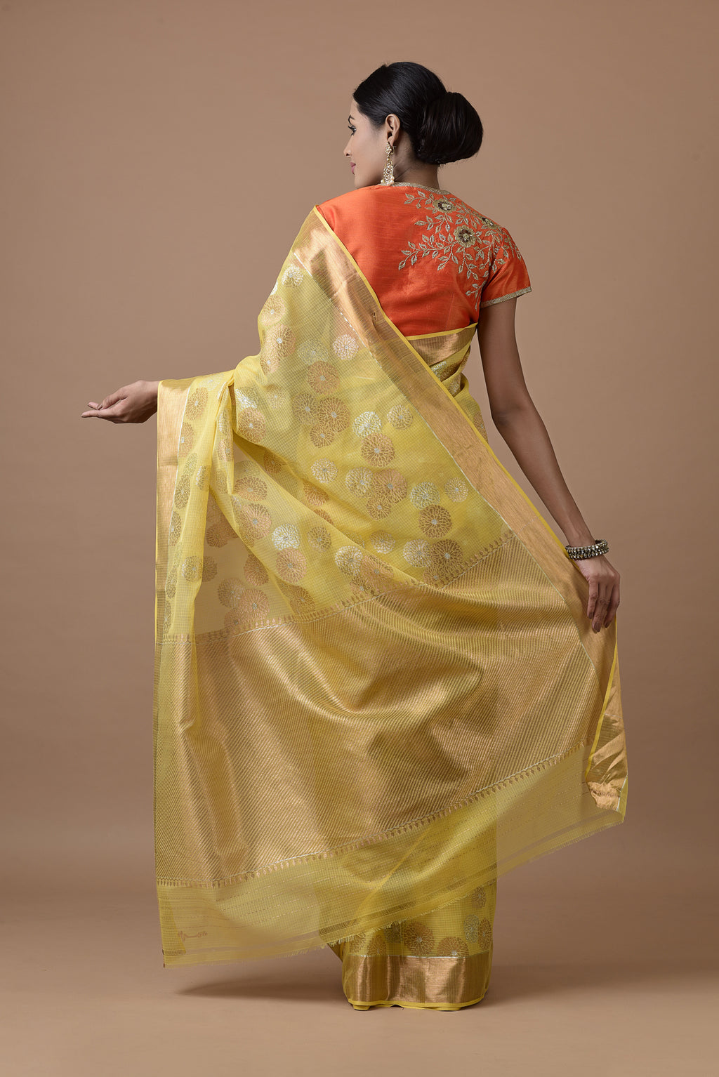 Kota Tissue Gulbahar Buta Zari With Badla Meena Saree - Yellow