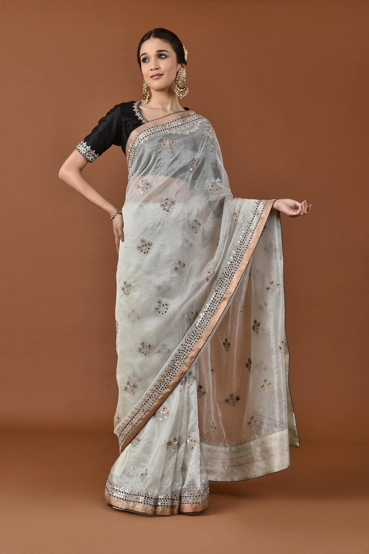 Kota Tissue Floral Fantacy Embroidery Saree