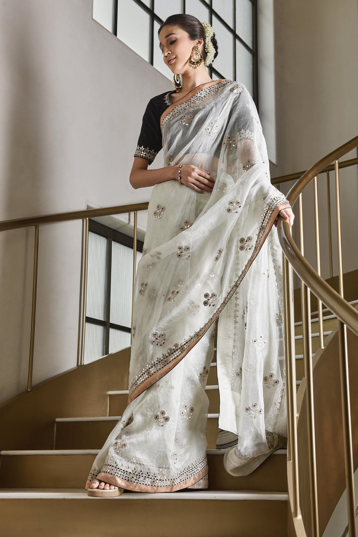 Kota Tissue Floral Fantacy Embroidery Saree