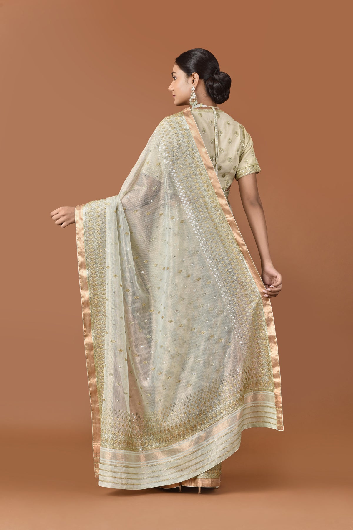 Kota Tissue Grded Diamond Embroidery Saree