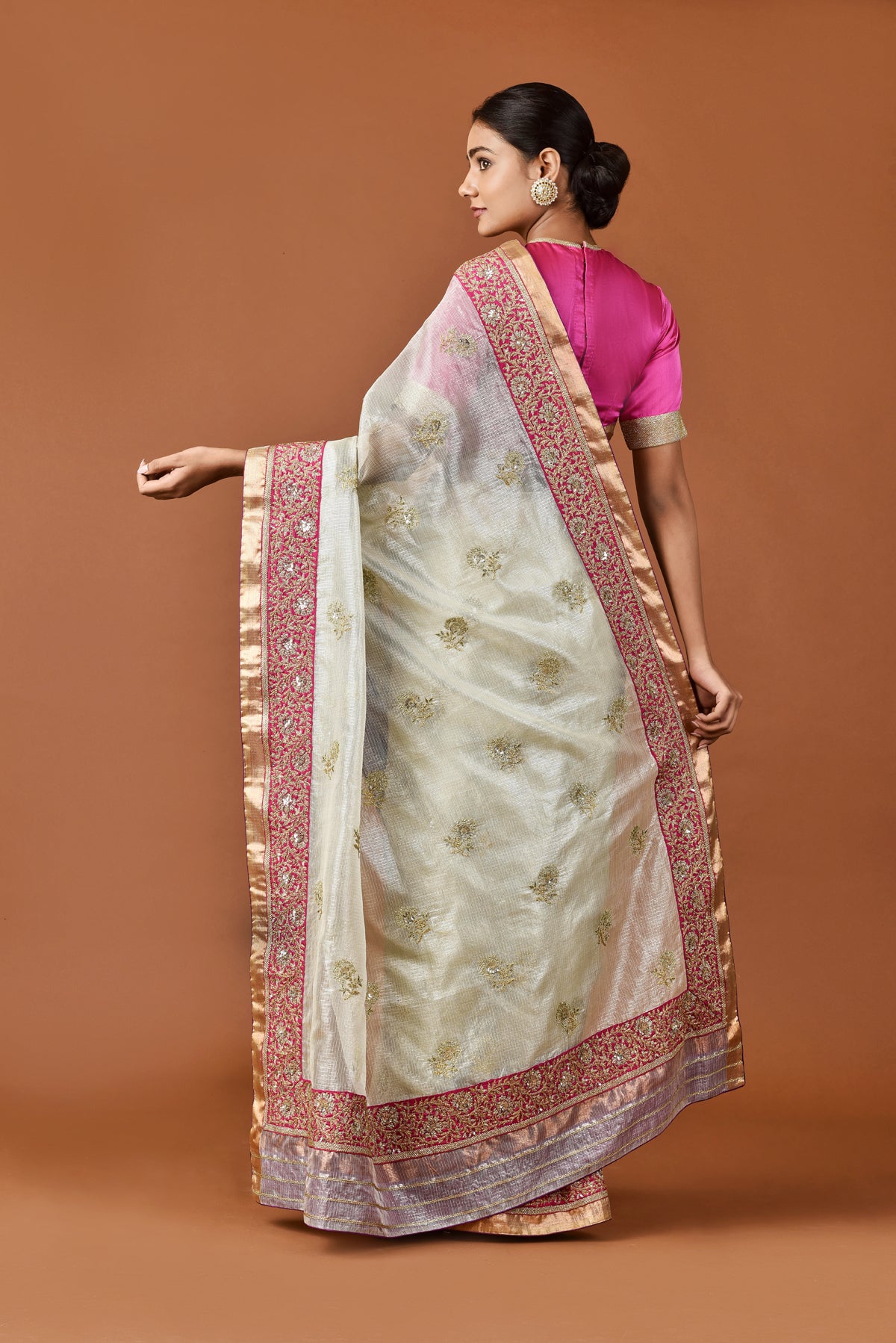 Kota Tissue Gulbahar Border Tape With Buties Embroidery Saree