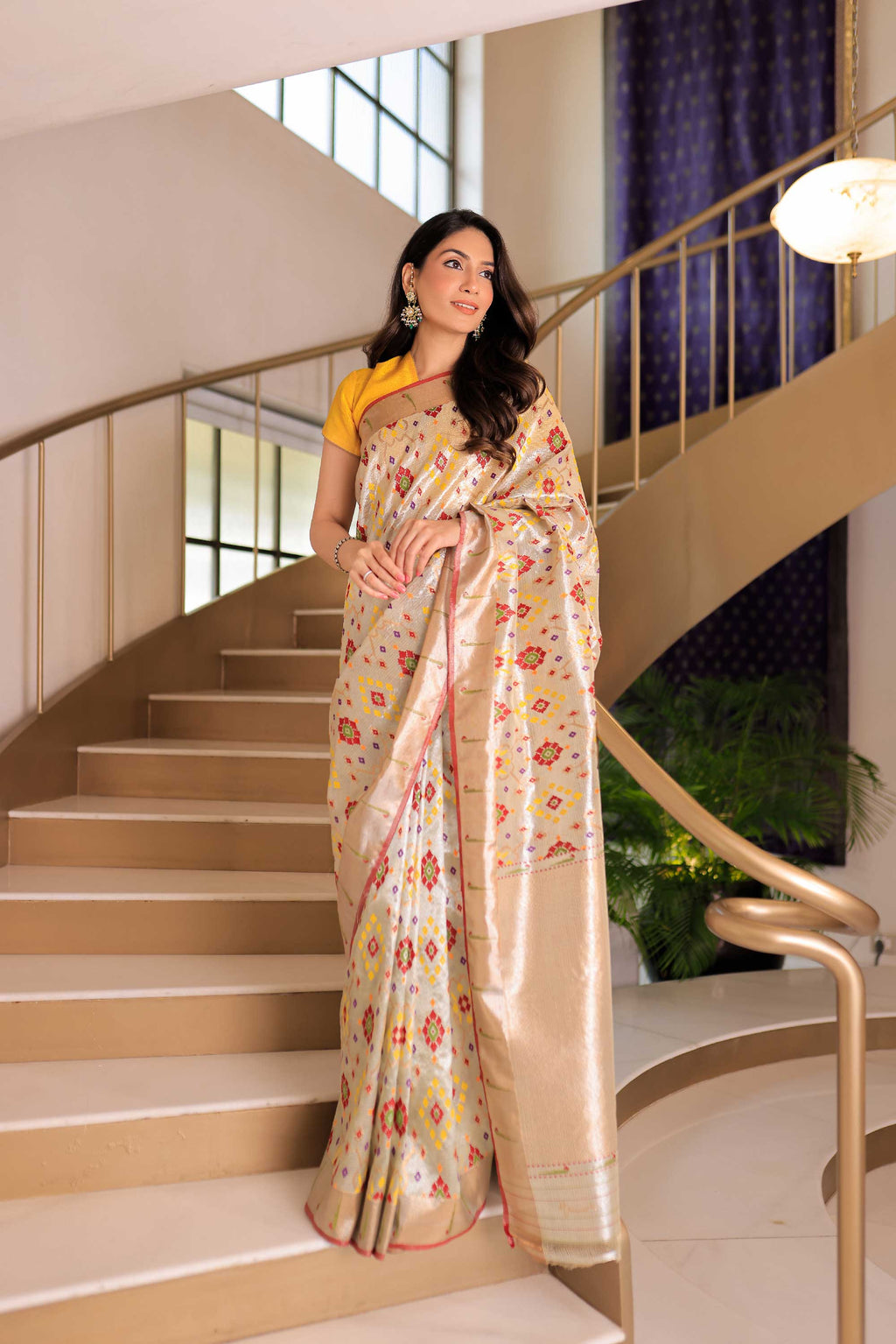 Kota Thos Tissue Patola Design Saree Silver