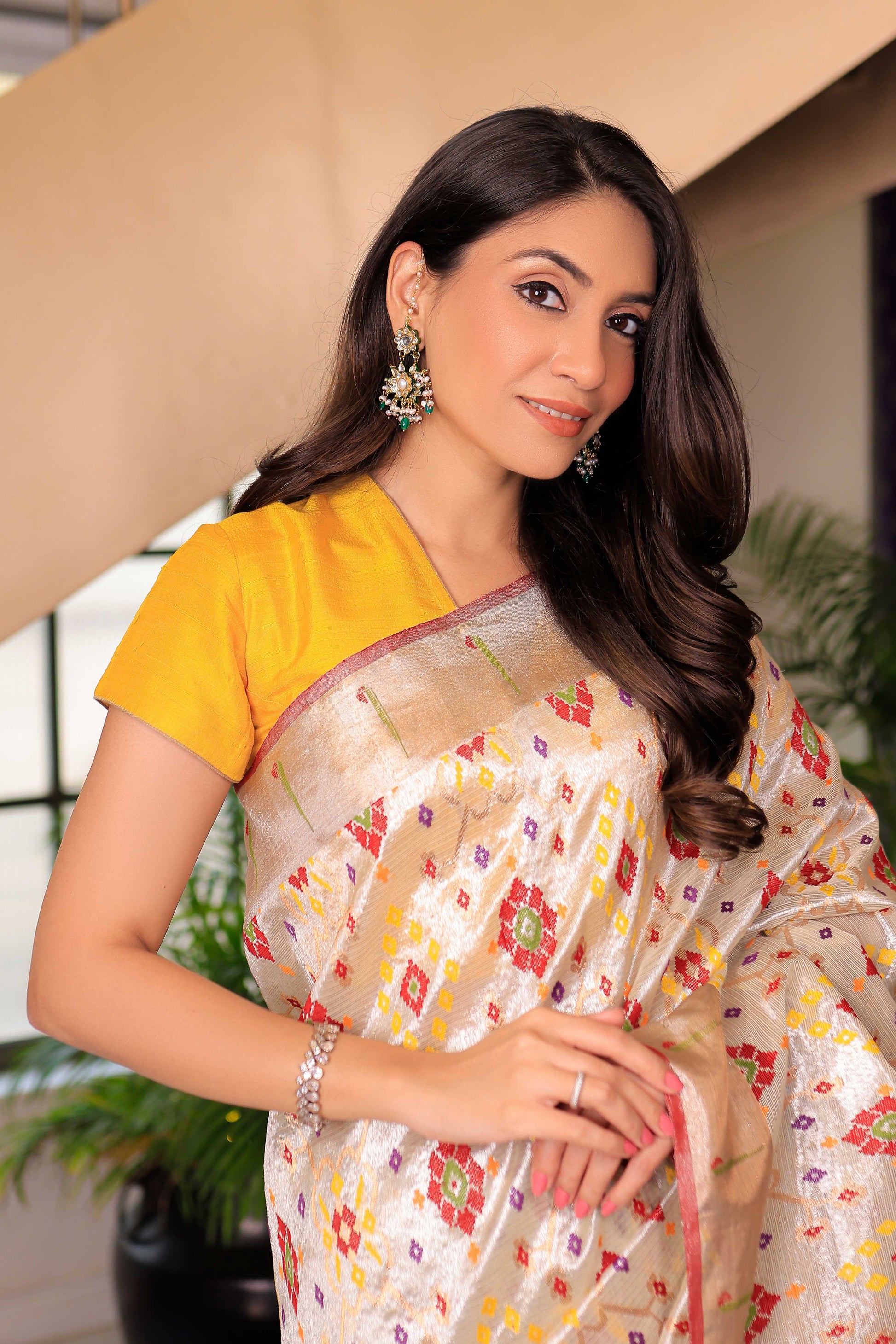 Kota Thos Tissue Patola Design Saree Silver