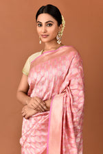 Load image into Gallery viewer, Banarasi Silk Silver and Gold Double Leaf Motif Saree
