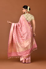 Load image into Gallery viewer, Banarasi Silk Silver and Gold Double Leaf Motif Saree
