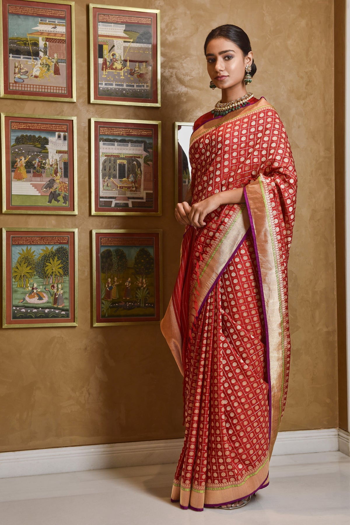 Banarasi Silk New Bridal Jaal With Buti Red Saree