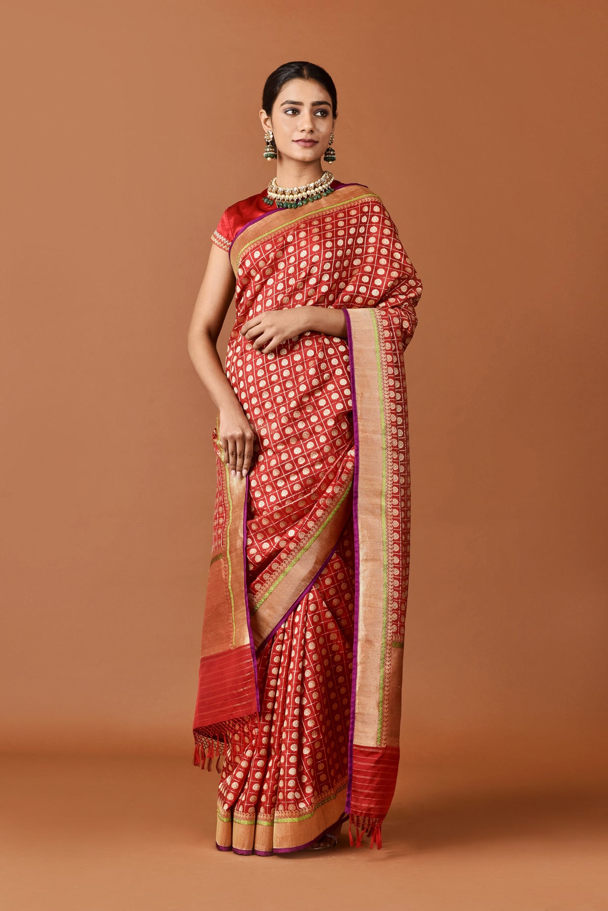 Banarasi Silk New Bridal Jaal With Buti Saree