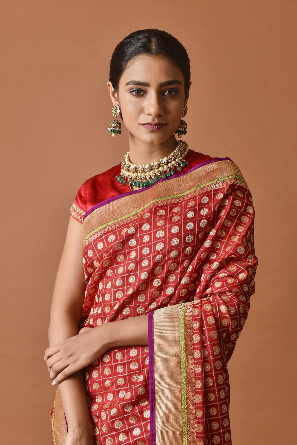Banarasi Silk New Bridal Jaal With Buti Red Saree