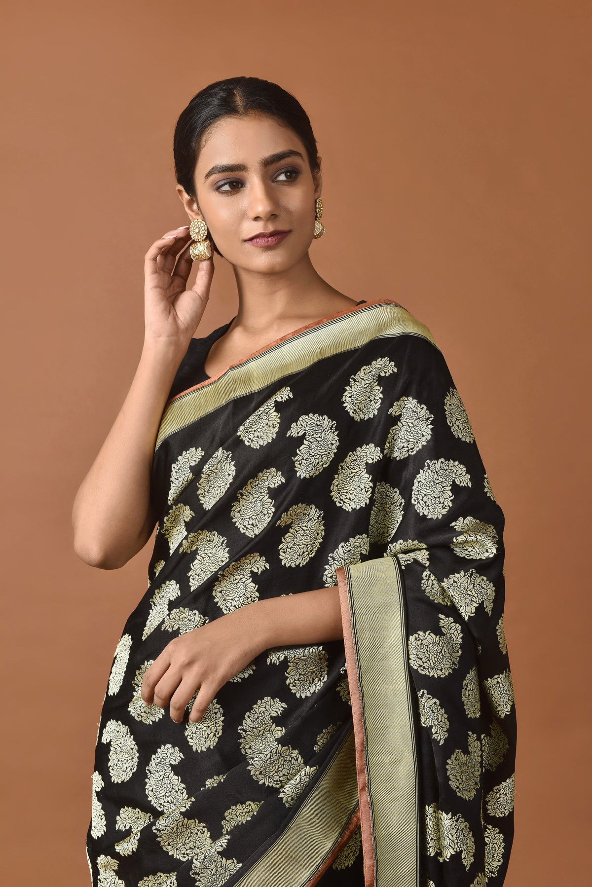 Banarasi Satin Paisley Buti Embroidery Black Saree