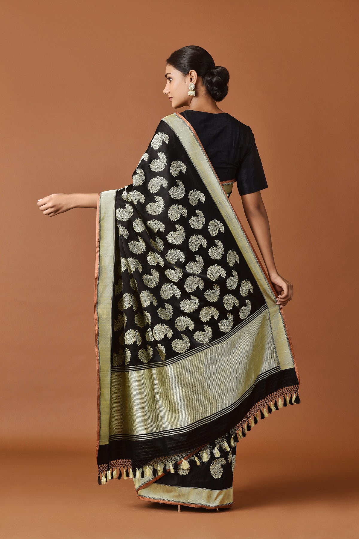 Banarasi Satin Paisley Buti Embroidery Black Saree