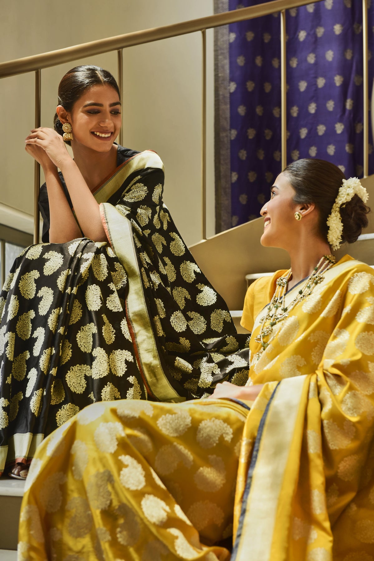 Banarasi Satin Paisley Buti Embroidery Black Saree
