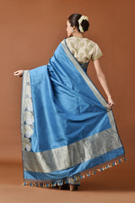 Load image into Gallery viewer, Banarasi Silk Sunburst Design Blue Saree
