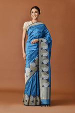 Load image into Gallery viewer, Banarasi Silk Sunburst Design Blue Saree
