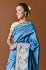 Load image into Gallery viewer, Banarasi Silk Sunburst Design Blue Saree
