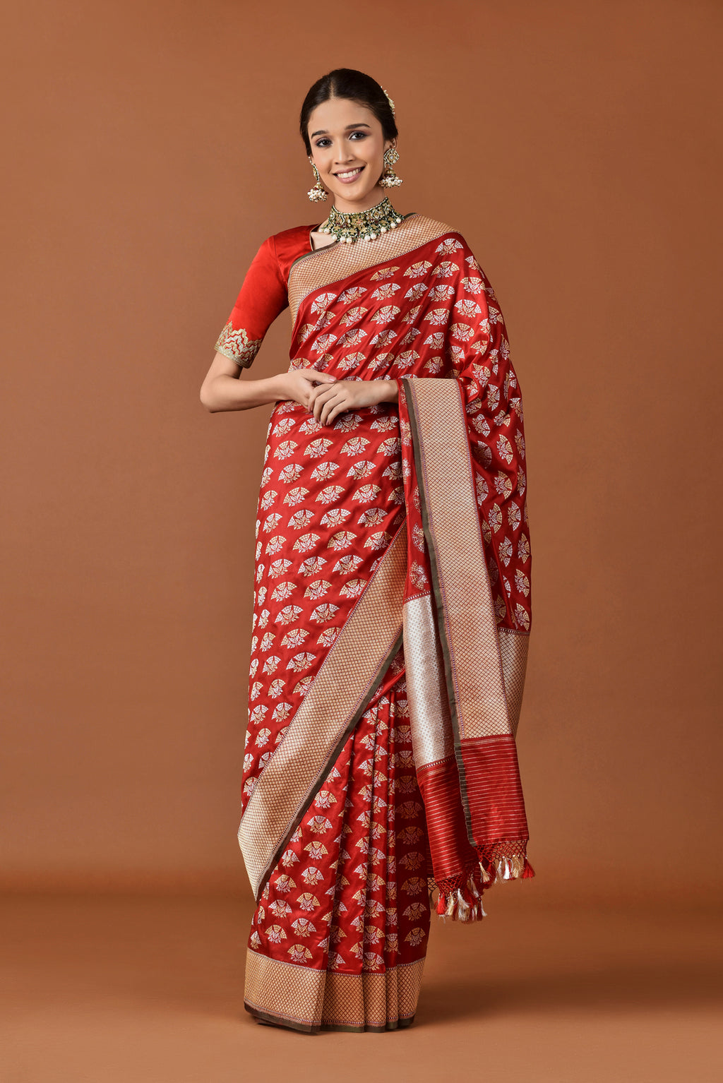 Banarasi Silk Jhumka Buti Red Saree