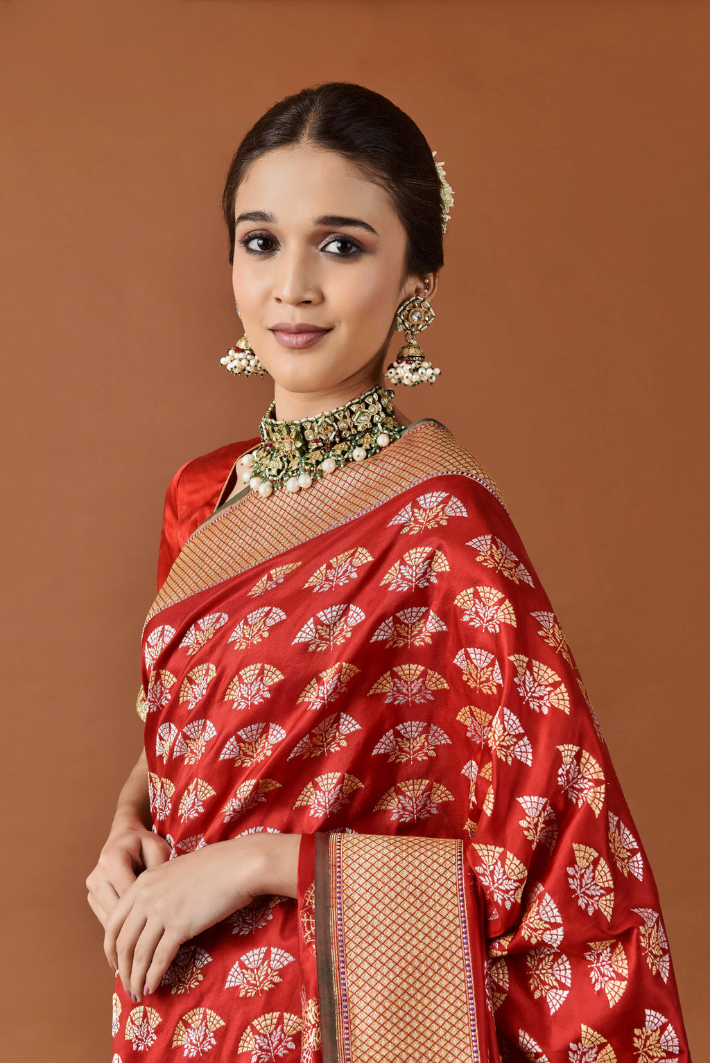 Banarasi Silk Jhumka Buti Red Saree