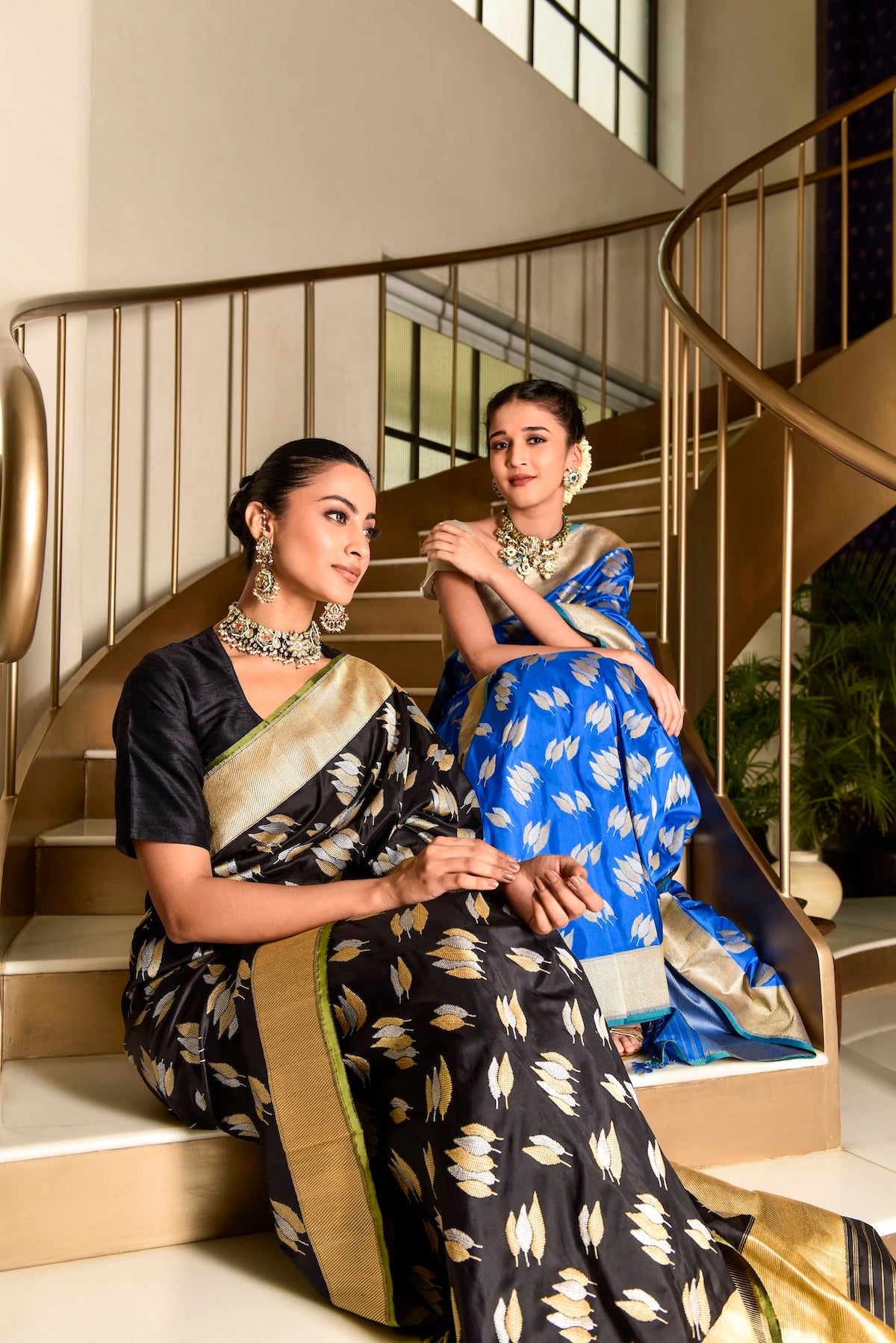 Banaras Katan Silk Heena Leaves Saree – Black